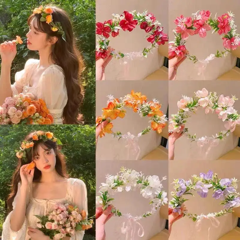 Buntes Blumen-Stirnband für Frauen, künstlicher Blumenkranz für Braut, Hochzeit, Festival, Fotoshootings, feenhafte Haaraccessoires – Detail 7