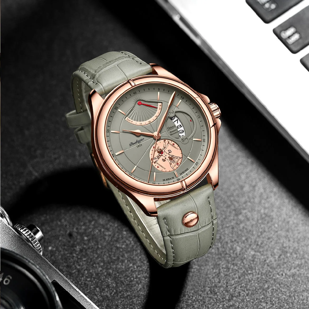 POEDAGAR Luxury Business Men's Quartz Wristwatch Waterproof Luminous Date Leather Man Watch Fashion Watches For Men Reloj Hombre