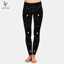 LETSFIND 2020 New High Waist Women Leggings Fashion 3D Black Cats Pattern Milk Silk Print Fitness Elastic Leggings