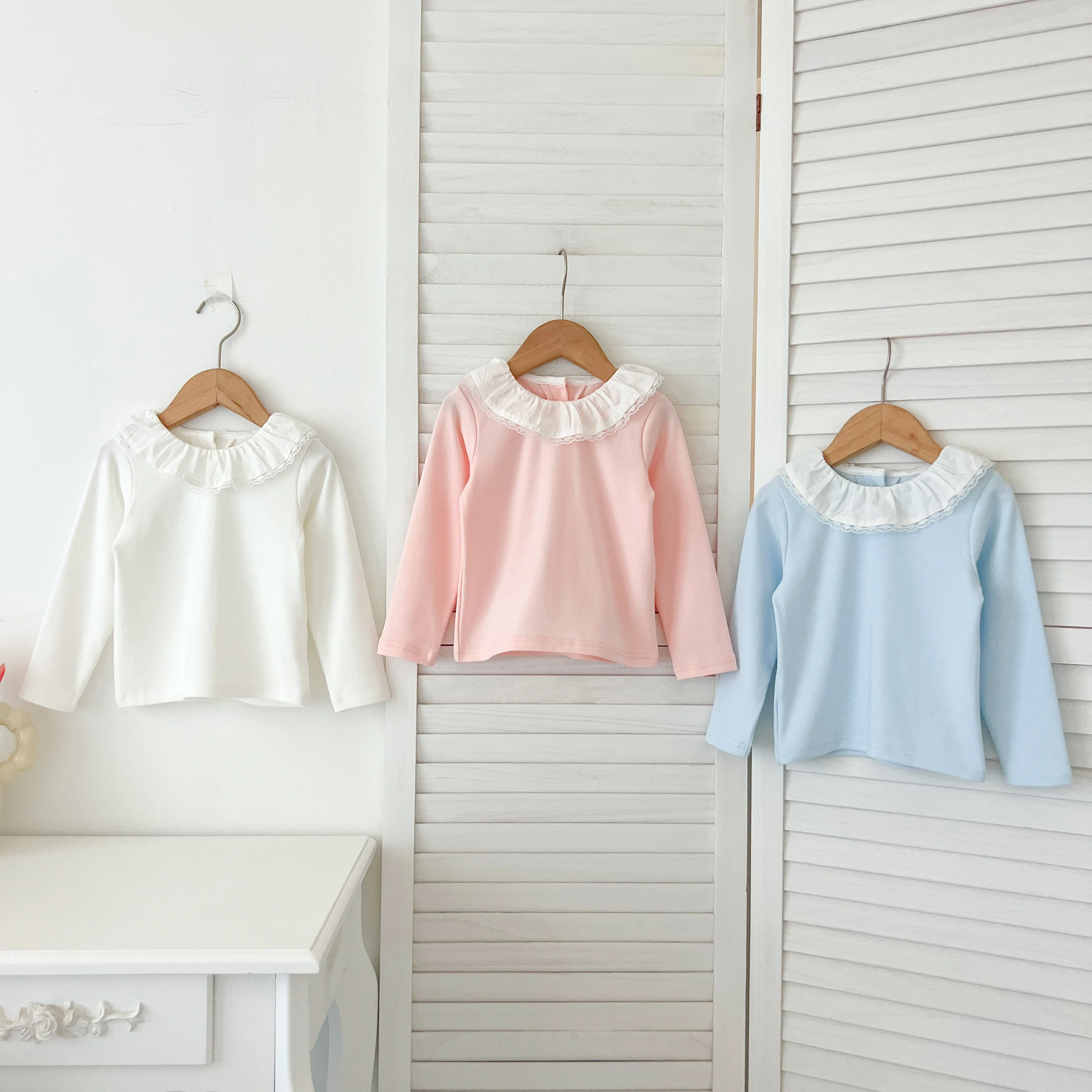 1-6Yrs Baby Kleidung Frühling Infant Mädchen Langarm T-shirts Spitze Lotus Kragen Prinzessin Kinder Bodenbildung Shirt Kleinkind Baumwolle Tops – Detail 1