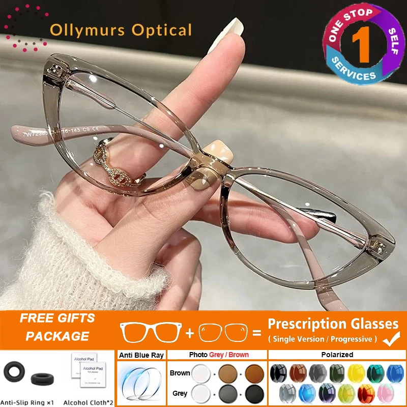 

OLLYMURS Women Tall Cat Eyes Photochromic Myopia Glasses Anti Blue Light Reading Eyeware Computer Optical Prescription Eyeglasse