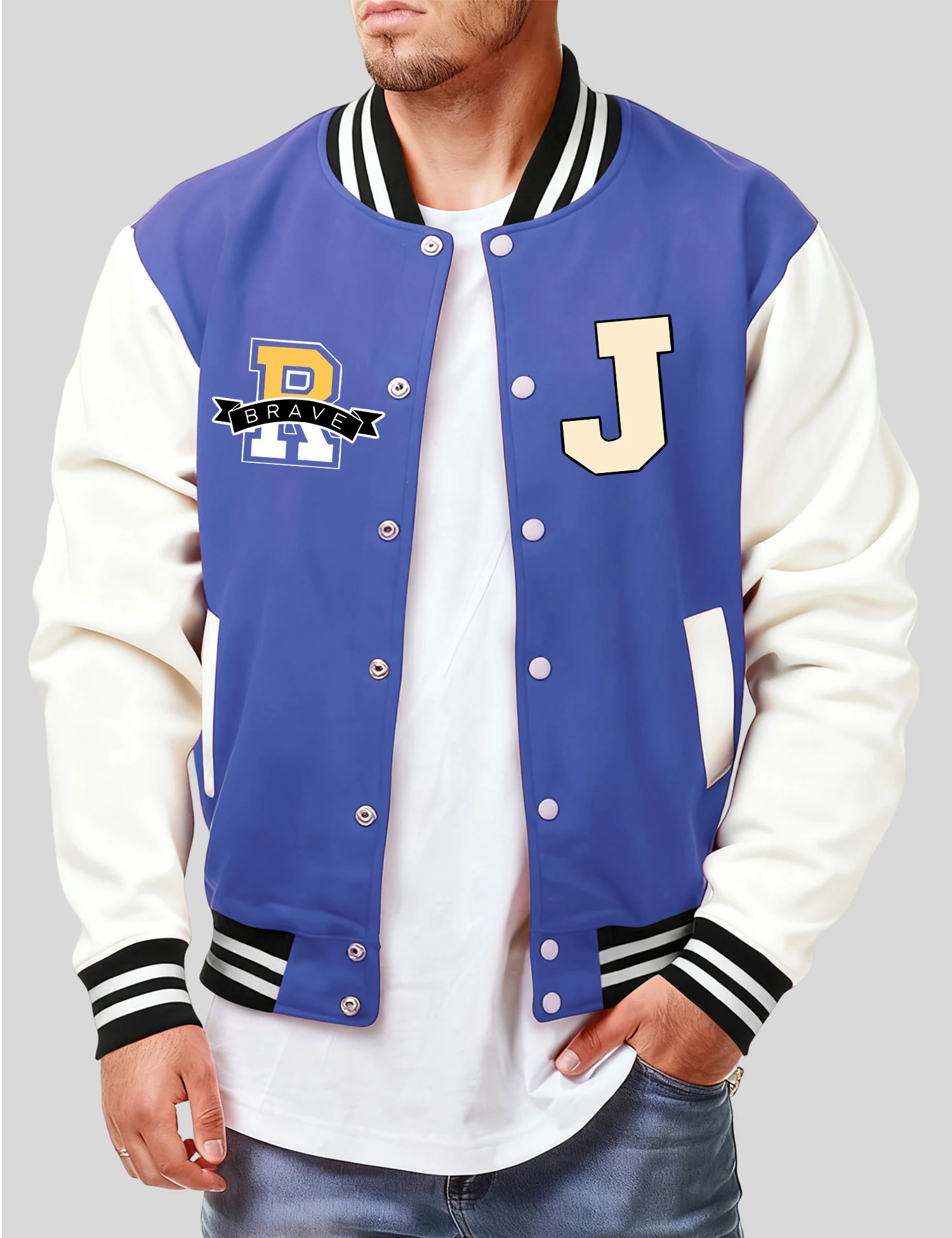 

Мужские куртки с принтом Brave R и J в стиле Харадзюку, бейсбольный трикотаж, флисовая свободная многоцветная одежда, осенний теплый винтажный топ унисекс