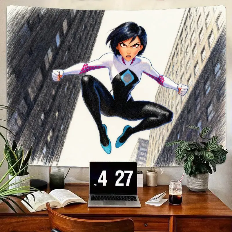 

1 шт., динамический гобелен «Паук-Гум, призрак-паук», Marvel Spider-Verse, современный полиэстер, настенный декор для комнаты, подарок для фанатов