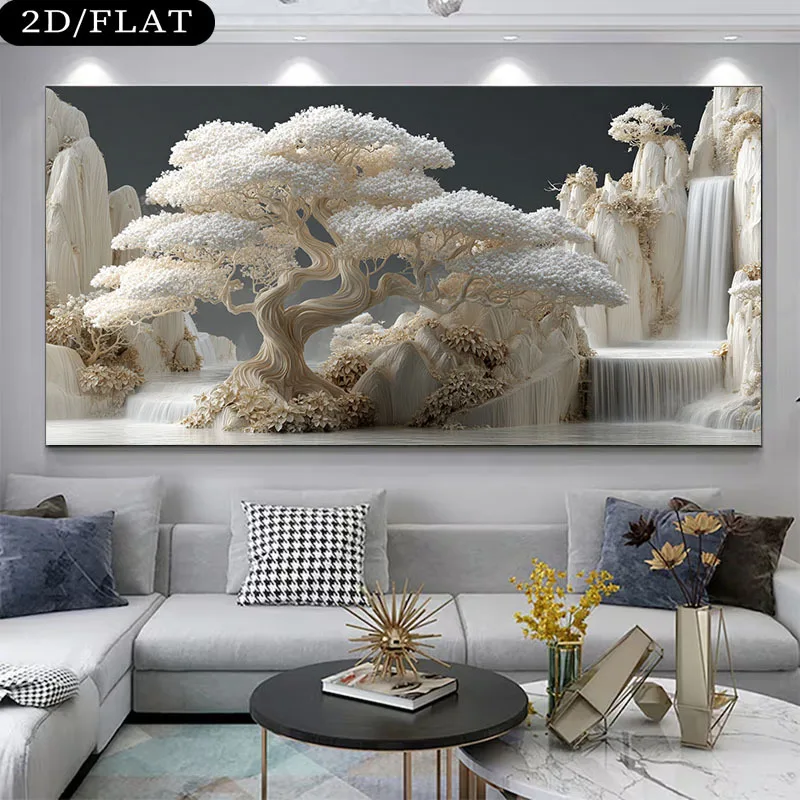 

1pc Large Modern Frameless Canvas Wall Art Serene Waterfalls Majestic Trees, for Living Room, Bedroom Minimalist Poster Home