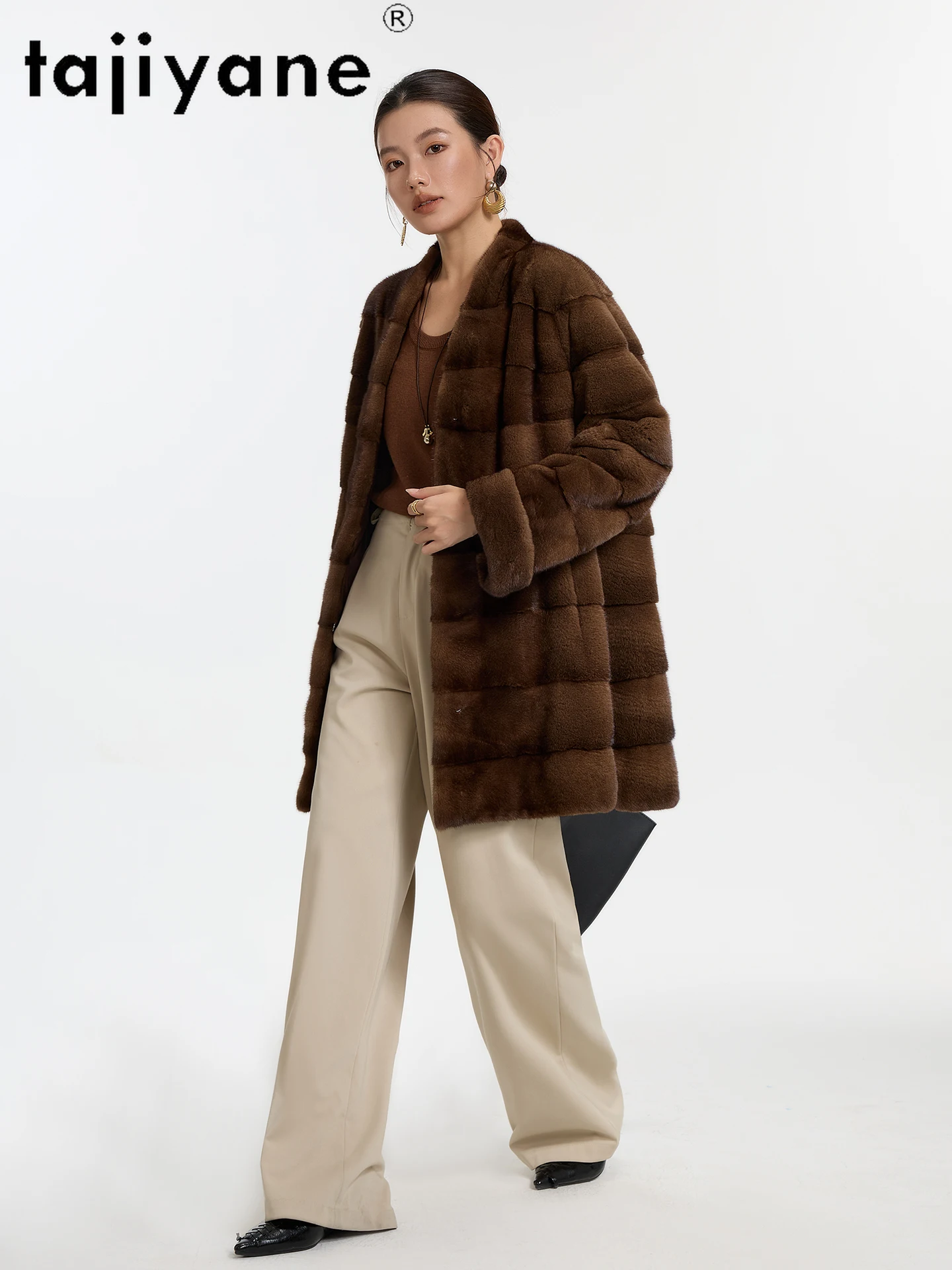 TAJIYANE, женская шуба из натурального норкового меха, роскошная меховая куртка средней длины, женская верхняя одежда высокого качества, зимняя женская одежда 2025 года шуба