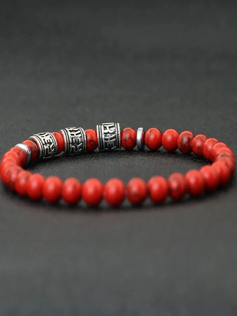 Noter Mantra Bracelet pour hommes 6mm Howlite lave yeux de tigre perles Braslet Viking accessoires Pulseras Para Hombre Tibet Braclet