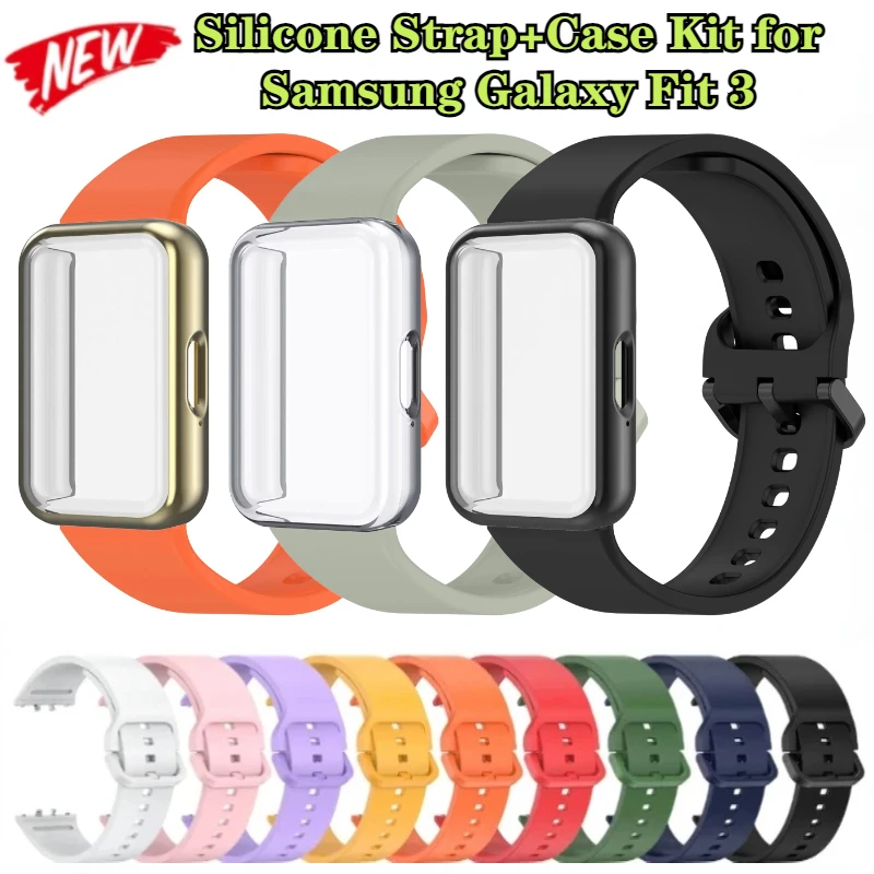 

Silicone Strap+Case Kit for Samsung Galaxy Fit 3 Band Bracelet Wristband for Samsung Galaxy Fit 3 Accessories Protective Shell