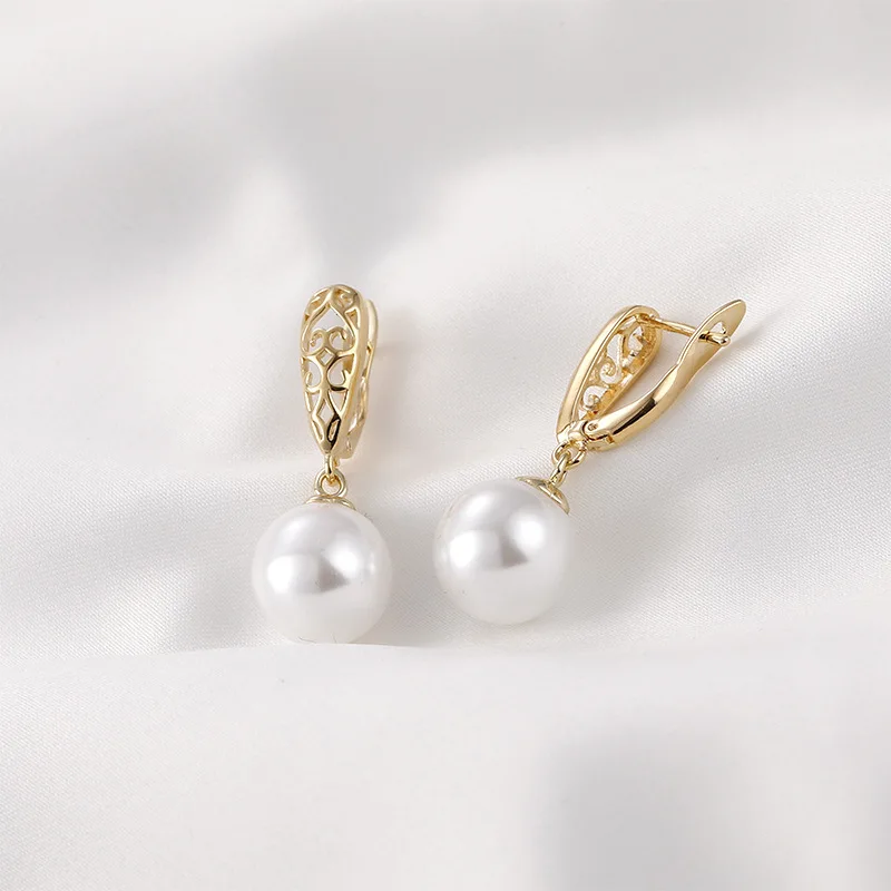 Retro Long Water Drop Hollow Ear Buckle with Pearl Hanging Hat Earrings DIY Homemade Earrings Material 18k Gold Accessories