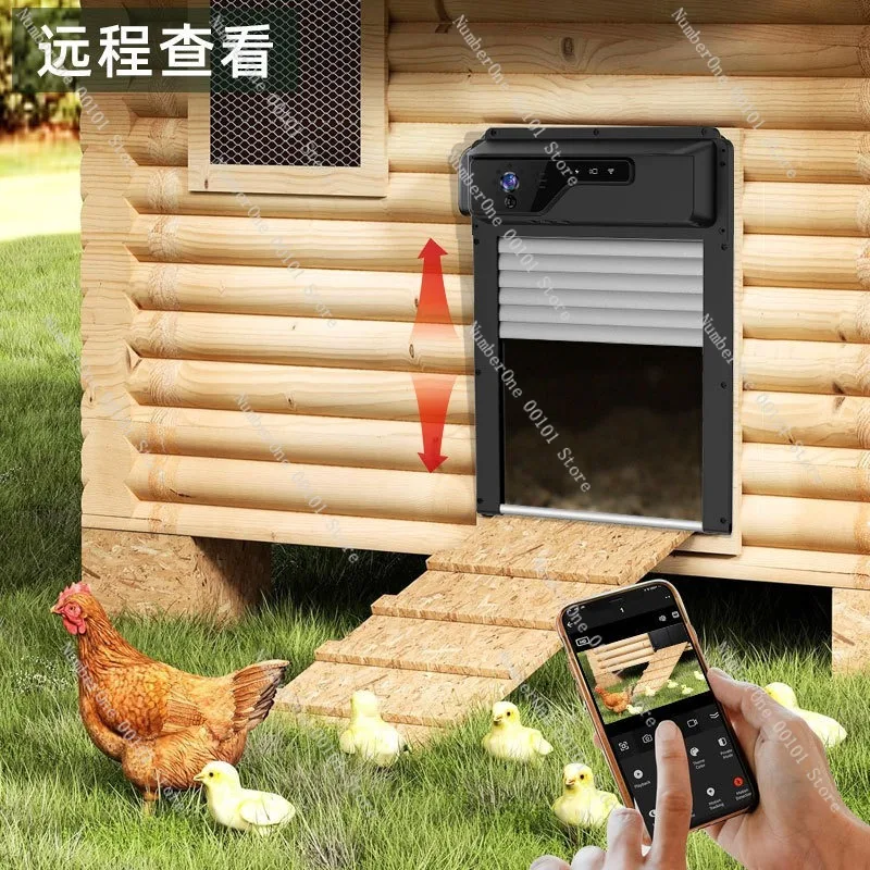 Pet Timer Solar Door Opener,Anti-Collision Chicken Coop Door,Solar-Powered Automatic Monitoring with Camera for Home Outdoor Pet