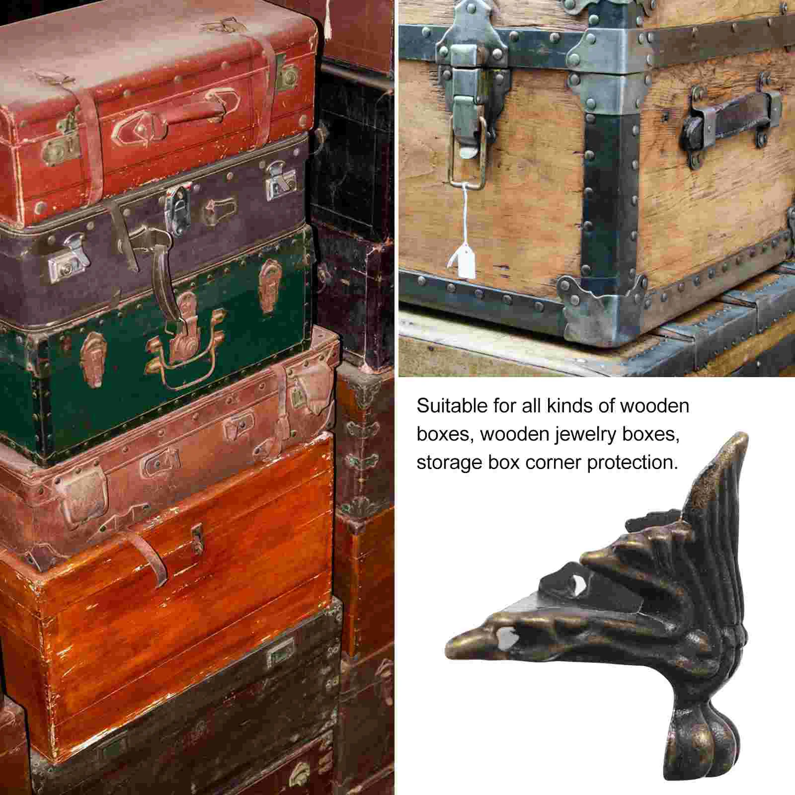 Loquet de boîte à outils rétro, protecteur d'angle de bijoux, étui en bois, pieds de pied, 20 pièces
