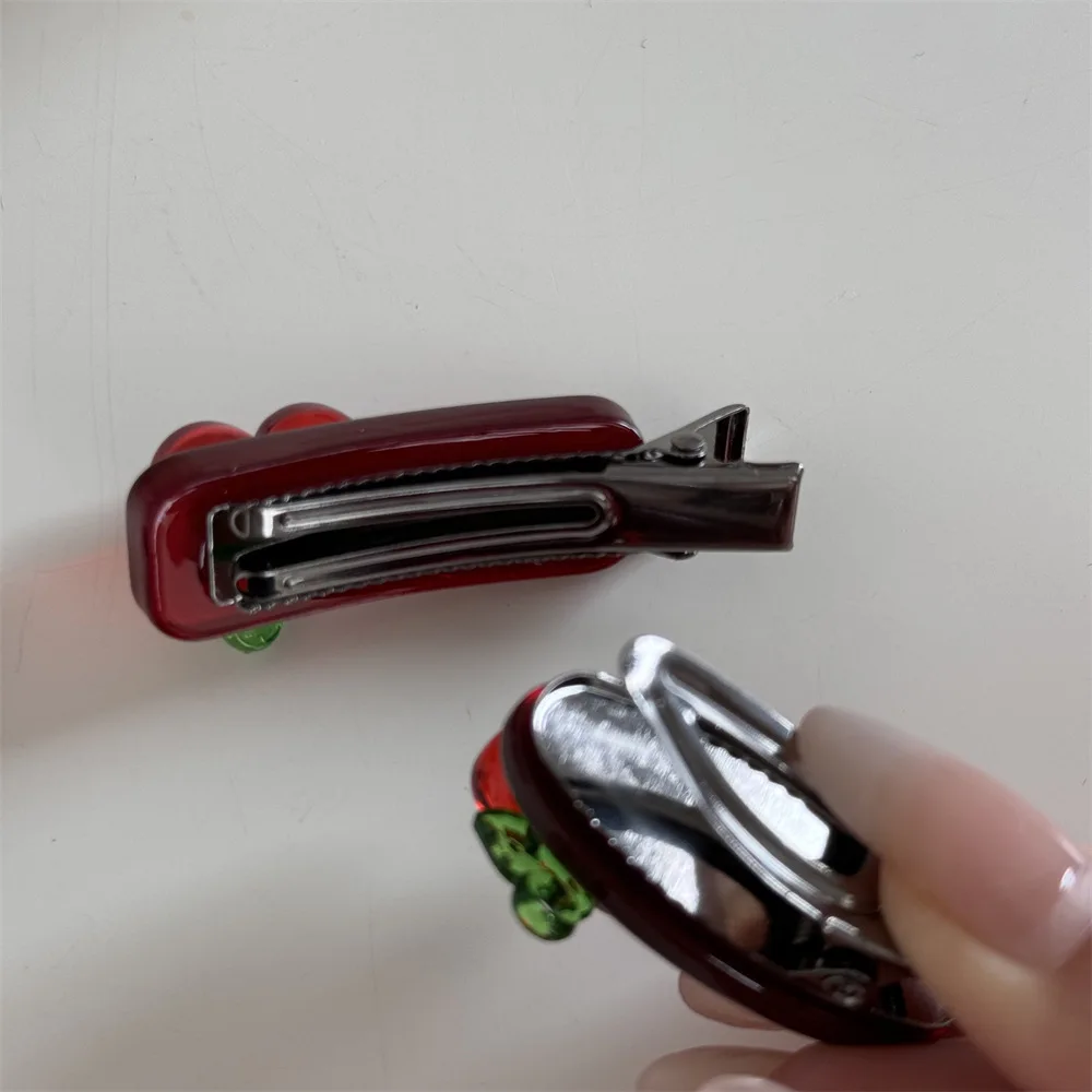 Sweet Girl Red Cherry Duckbill Hair Clip, Gentle Barrette for Bangs & Flyaway Broken Hair Daily Hair Accessories