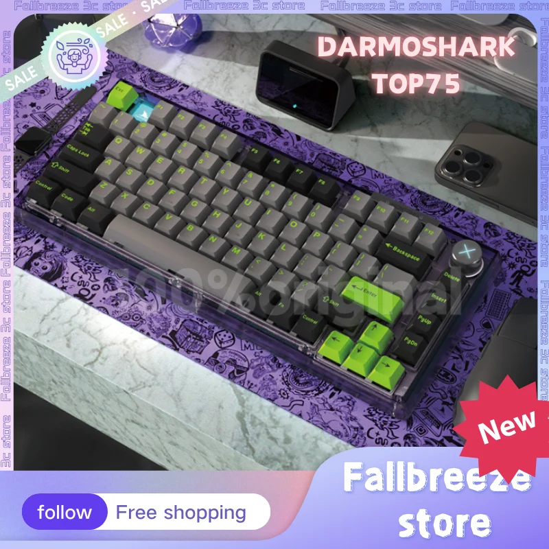 

Механическая клавиатура Darmoshark Top75, игровая Офисная Клавиатура с 3 режимами статической емкости, Bluetooth, функция горячей замены, Rgb