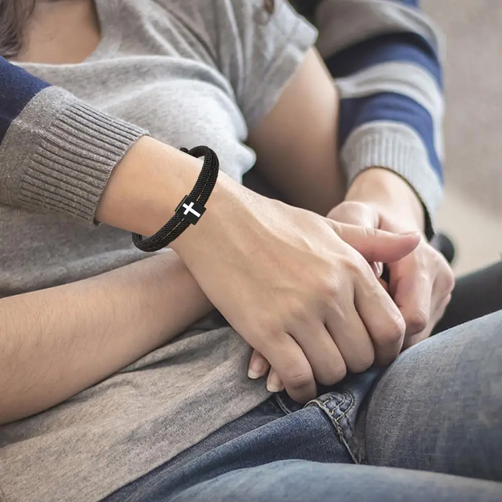 Gelang Salib Tali Kepang Gelang Yesus Gelang Kristen Dapat Disesuaikan Gelang Religius untuk Ulang Tahun Pembaptisan Kristen K1X9