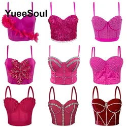 Rose Pink Crop Tops Rhinestone Tank Top 2026 New Luxury Y2K Sweet Cute High Street Party Club Sexy Corset Top Bra Women Clothing
