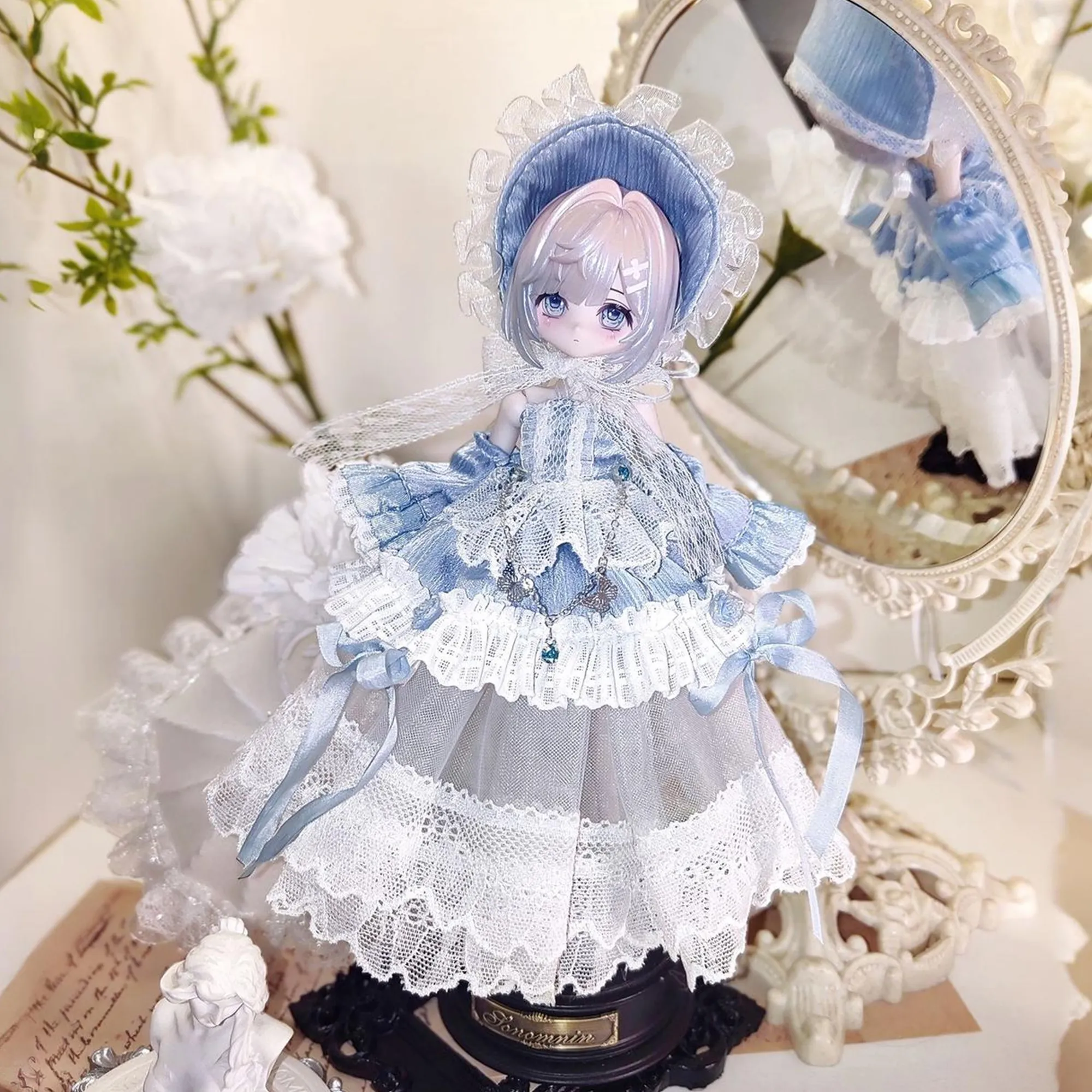 Geometric Creation OB11 Doll Clothes 8/12 Inch 11-17cm Action Figure Light Blue Lace Wedding Dress Outfit For Collectible Doll - view 2
