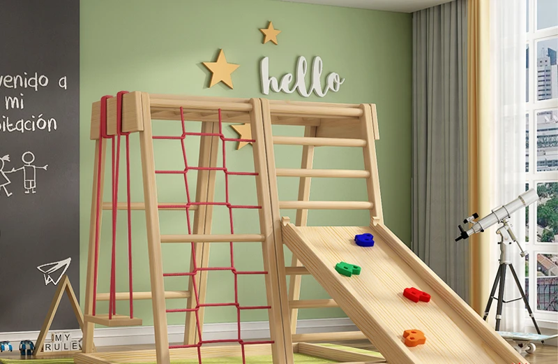 Climbing Frame Children's Indoor Solid Wood Slide Baby Basket Swing Home Kindergarten Small Naughty Castle Paradise