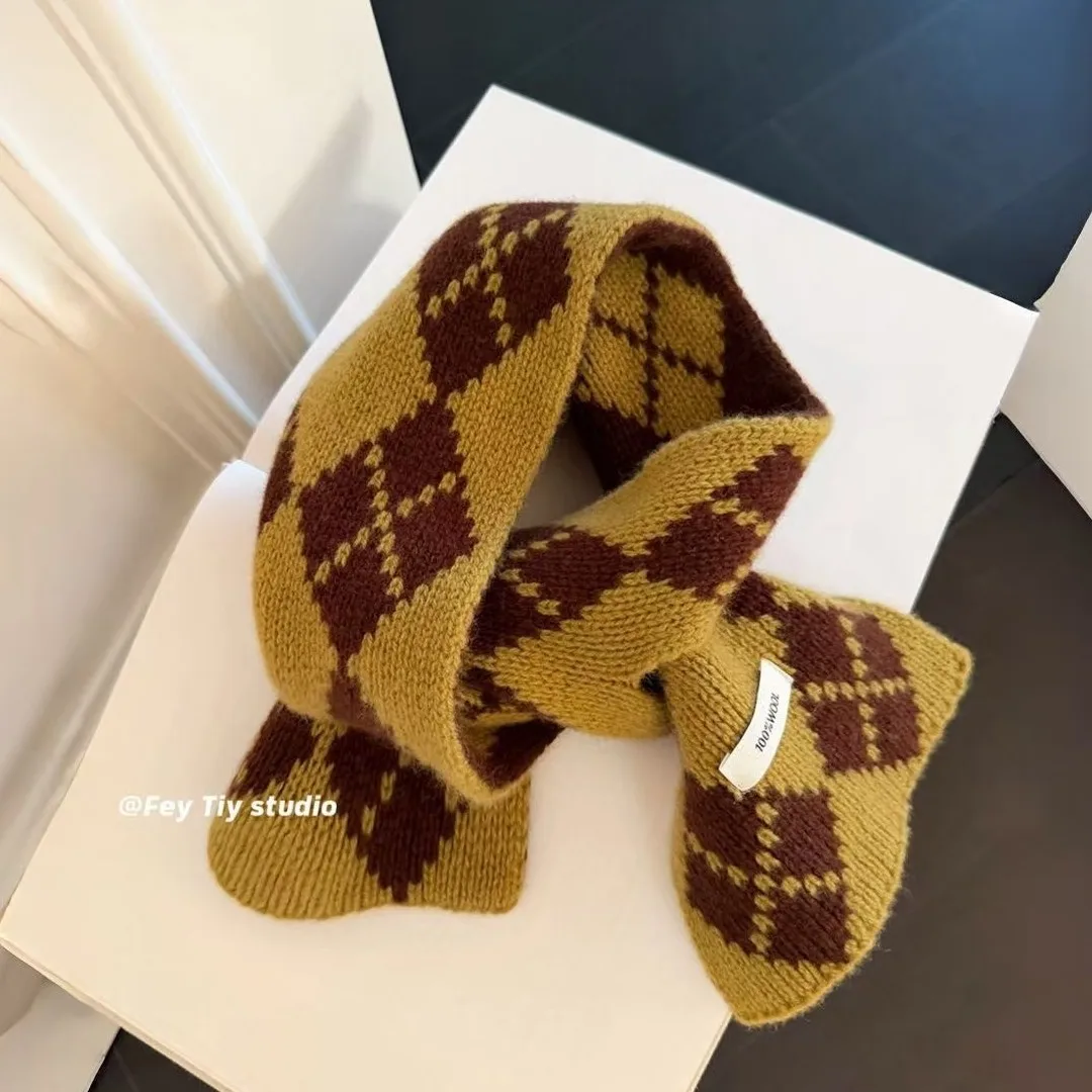 Korean Single Thickened Double-layer Pure Wool Small Scarf for Men Women 2025 Autumn Winter New Stacked Coat Warm Cross Scarf