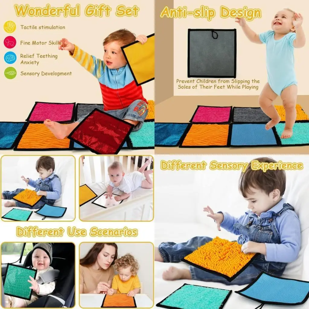 

581F 16Pcs Infant Exploration Mat Machine Washable Multi Texture Design Sensory Toy For Sensory Development