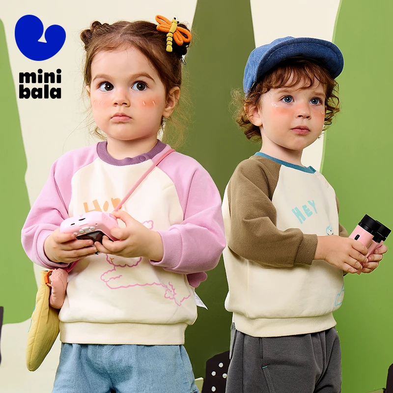 

Mini Balabala Sweatshirt Kids 2025 Autumn Comfy Stretch Loose Fit Cartoon Baby Top for Boys and Girls