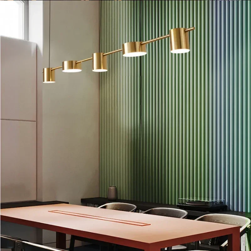 

LED golden Modern minimalist restaurant black chandelier hotel cafe luxury corridor bar copper dining table long strip light