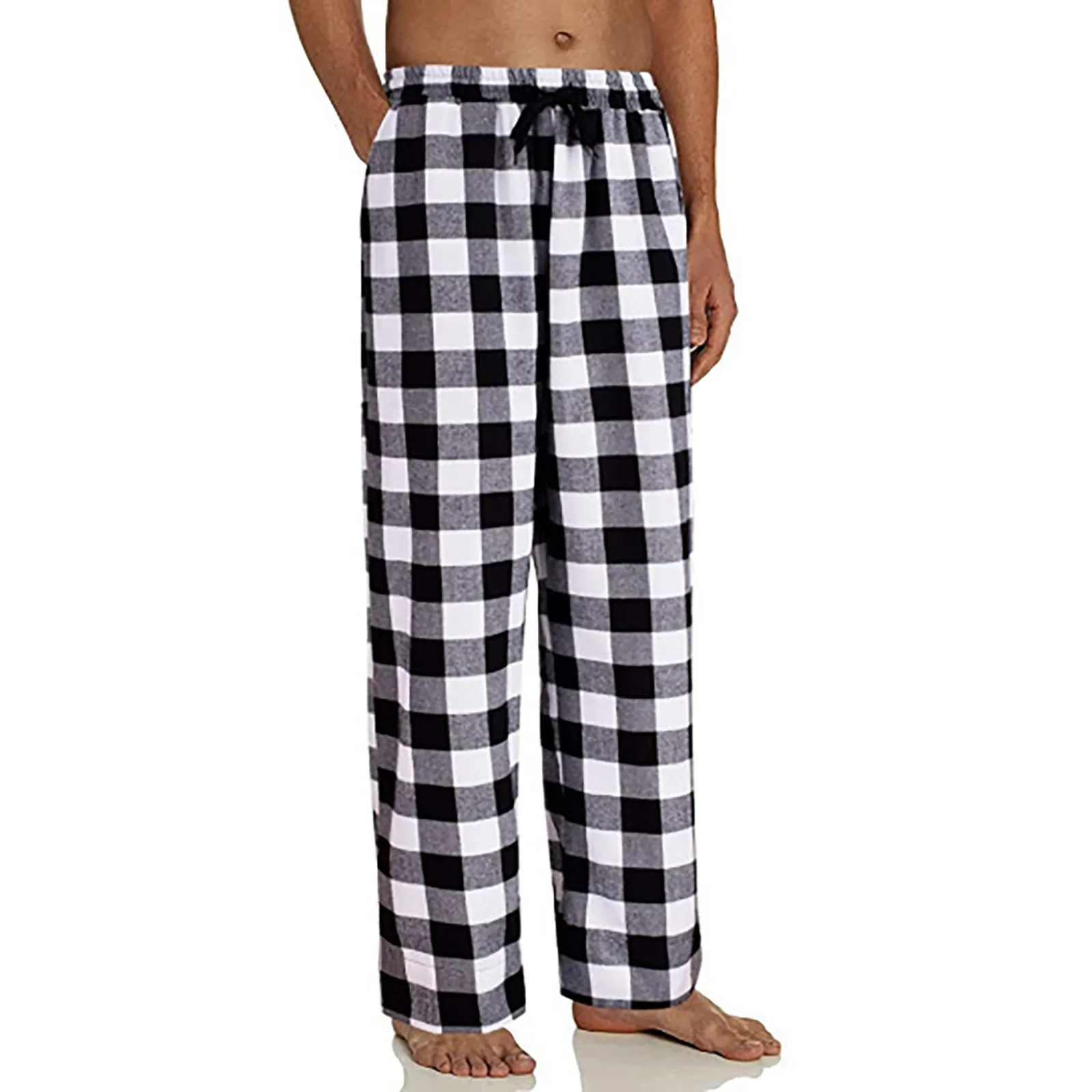 Pijamas masculinos calças xadrez dormir calça longa com bolsos macio pj bottoms clássico casa wear cintura elástica roupas de moda coreana