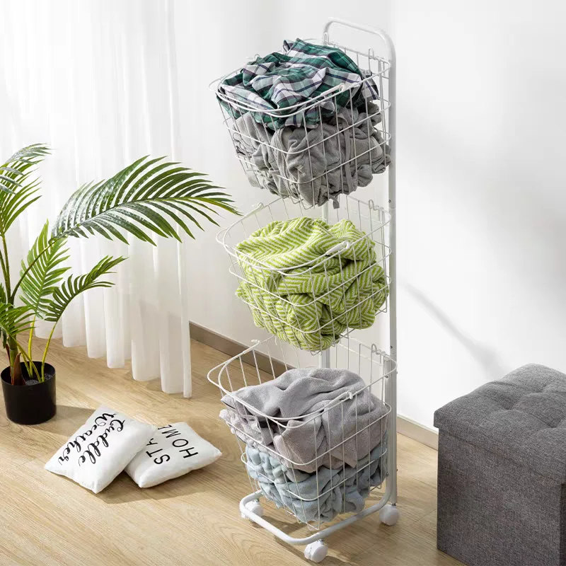nordic-style-iron-art-laundry-basket-with-wheels-home-use-three-layer-bathroom-dirty-clothes-storage-caddy-utility-cart