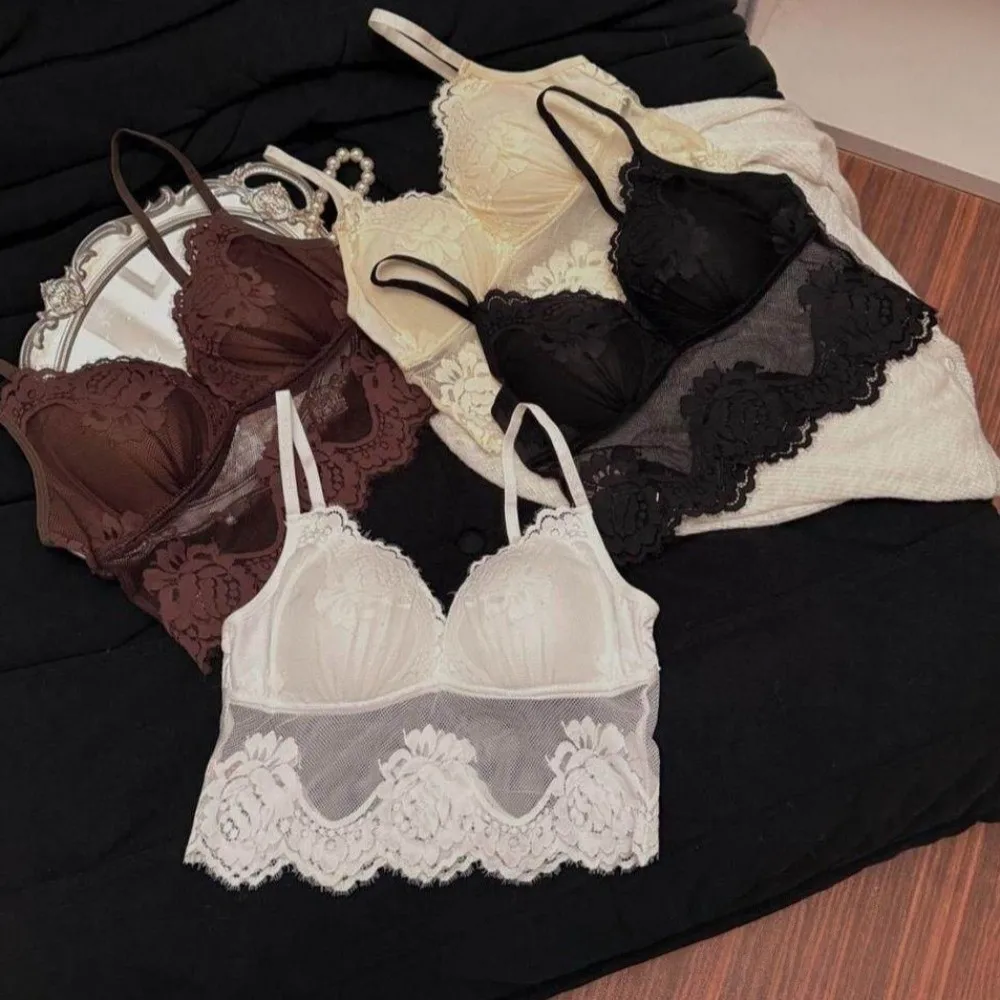 Elegant Mesh Lace Camisole Transparent Flower Crop Tops Sleeveless French Lace Corset Ladies