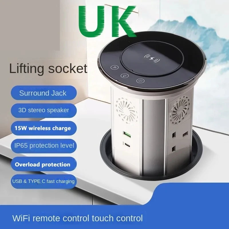 WIFI Tuya Touch Automatic Lifting Pop-up Table Socket Desk IP65 Waterproof Recessed Outlet Bluetooth Speaker Wireless Charger