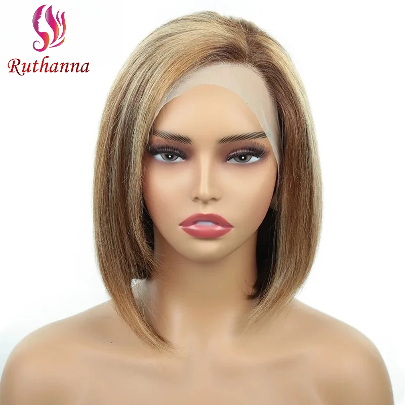 

P427 Highlight Bob Short Straight Wig 13x4 Lace Front 10 Inch 100% Human Hair Transparent Lace Brazilian Virgin Hair For Women