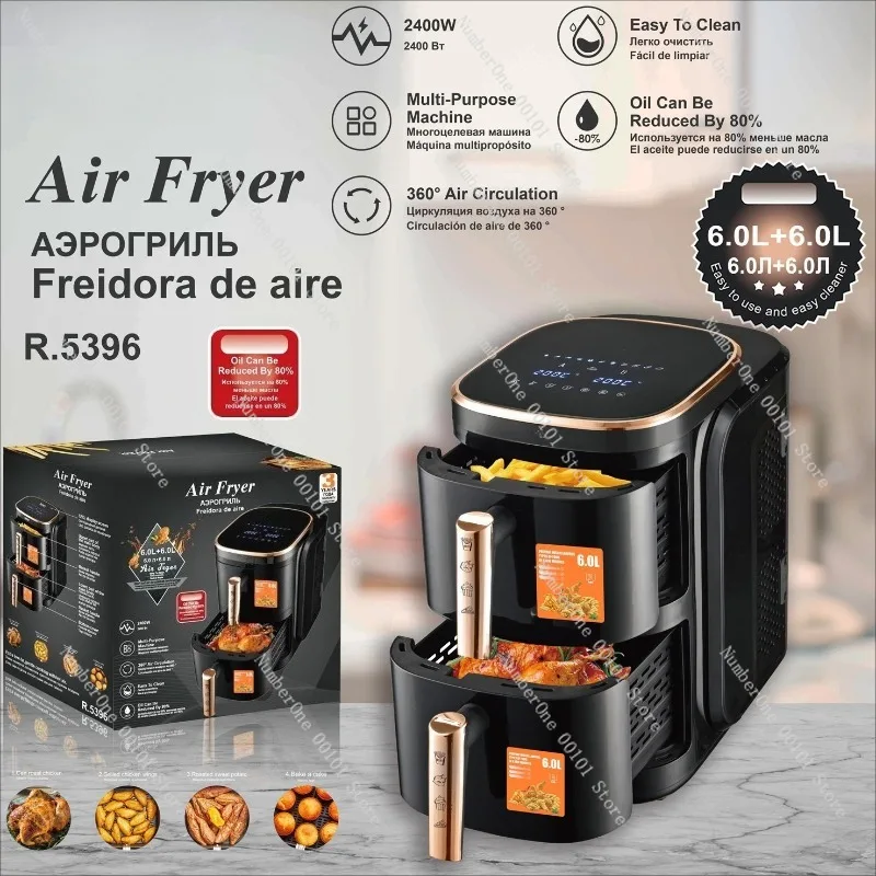 European Standard Smokeless Air Fryer Oven, Intelligent Double-Layer Multi-function Electric Fryer for Home Use