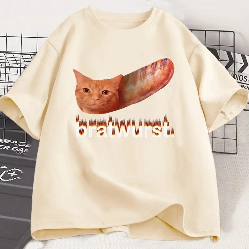 

Футболка Bratwurst Funny Cat Meme Designer для женщин, забавные футболки с графическим принтом, повседневная одежда с короткими рукавами и круглым вырезом