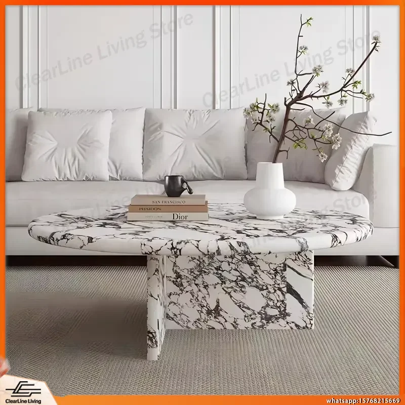 

Customizable Carrara Marble Coffee Table Modern Living Room Center Table Metal Frame Heavy Duty Durable Stone Sofa Table