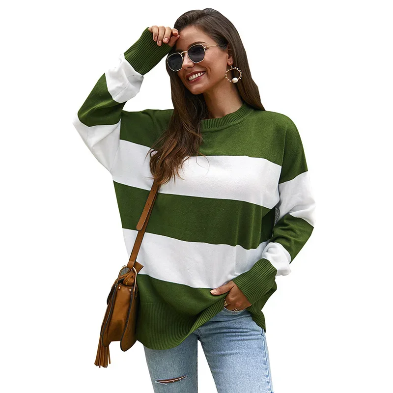 Women Vintage Sweater Casual Fashion Striped Stitching Fine Wool Top Winter Clothes Women Sweaters for Women 2023 New Autumn