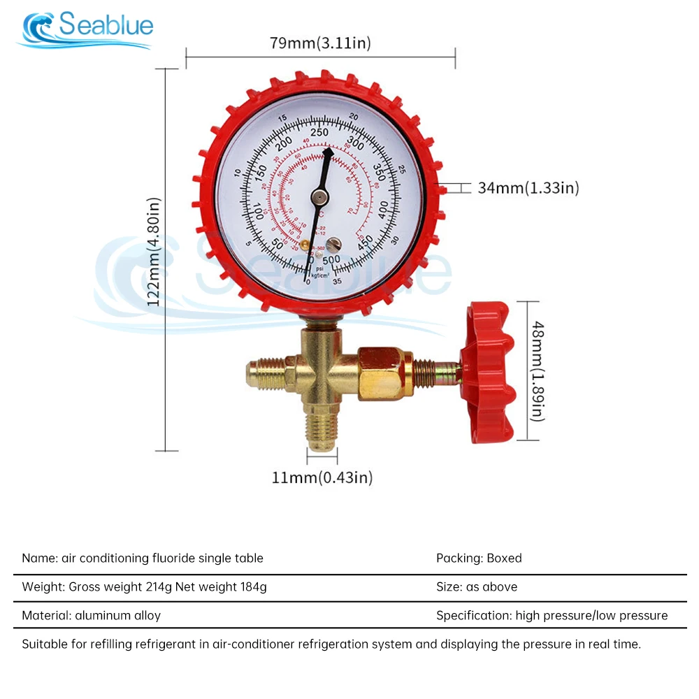 220PSI 500PSI 1/4 Pressure Gauge Valve High And Low Pressure Meter Automotive  Household Air Conditioning Fluorine Adding Tool