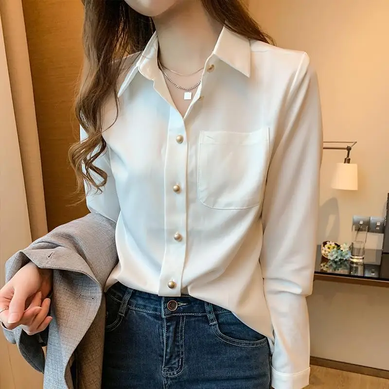 2024 Spring and Autumn New Elegant Women\'s Shirt Long-sleeved Base Shirt Women\'s Loose Chiffon Shirt Inner and Outer Blouse