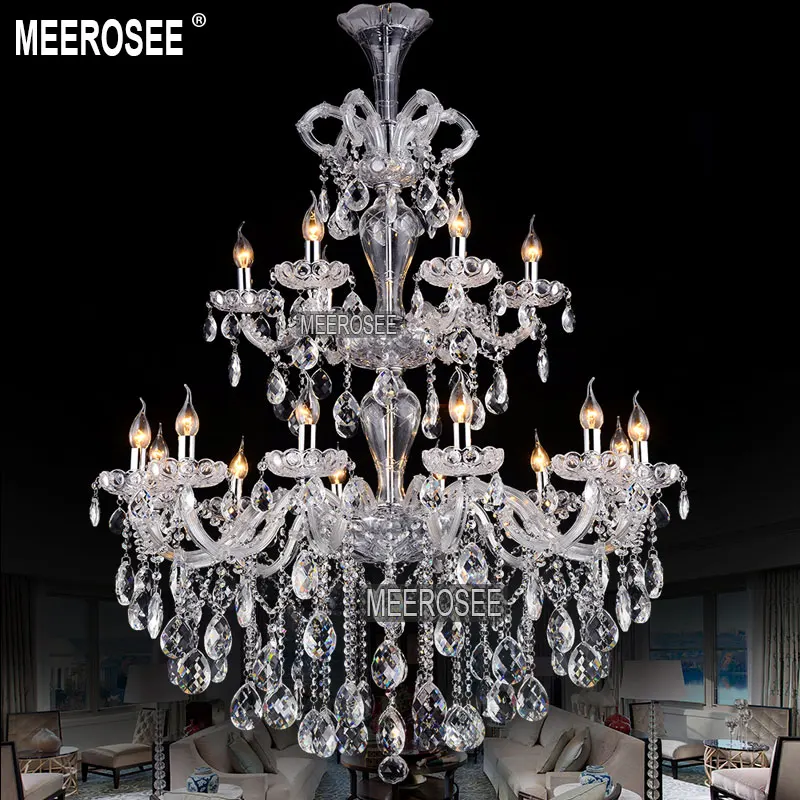 Meerosee Luxurious Light Blue Maria Theresa Large Crystal Chandelier Light Crystal Lighting Fitting lustres pendentes 18 Lamps