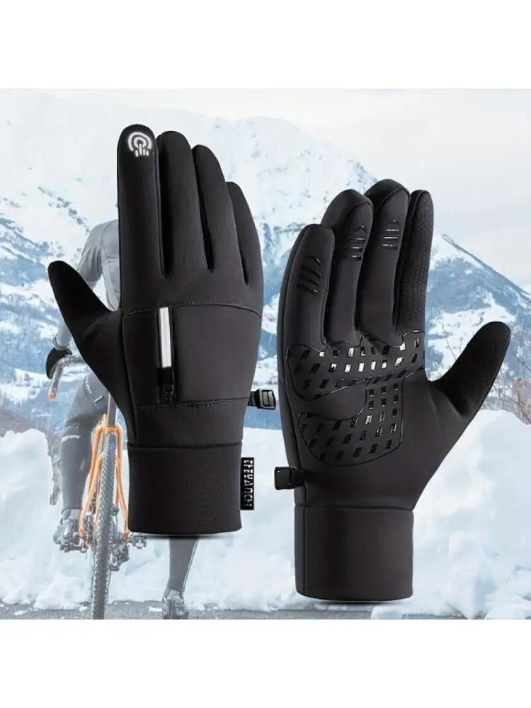 AliExpress NONE Winter waterproof touchscreen thermal gloves with zipper pocket, windproof, warm, anti-slip, for cycling and outdoor sports