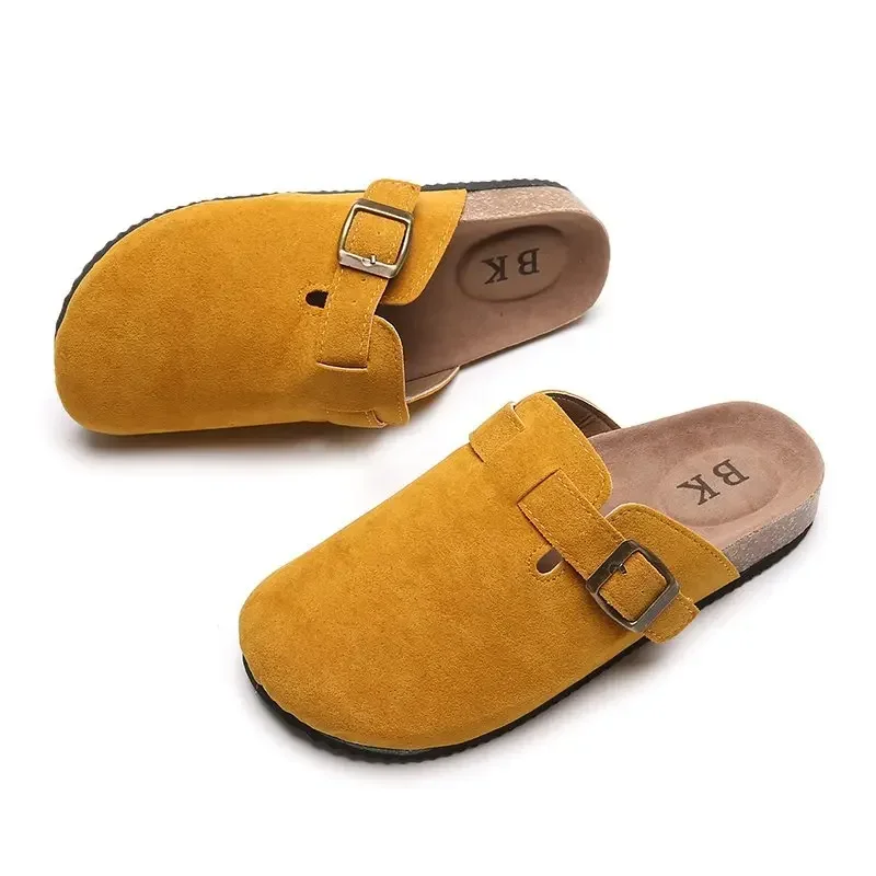 Women\'s Shoes Women\'s Closed Toe Slippers Cow Suede Leather Clogs Women\'s Sandals Retro Fashion Garden Mule Clog Slide