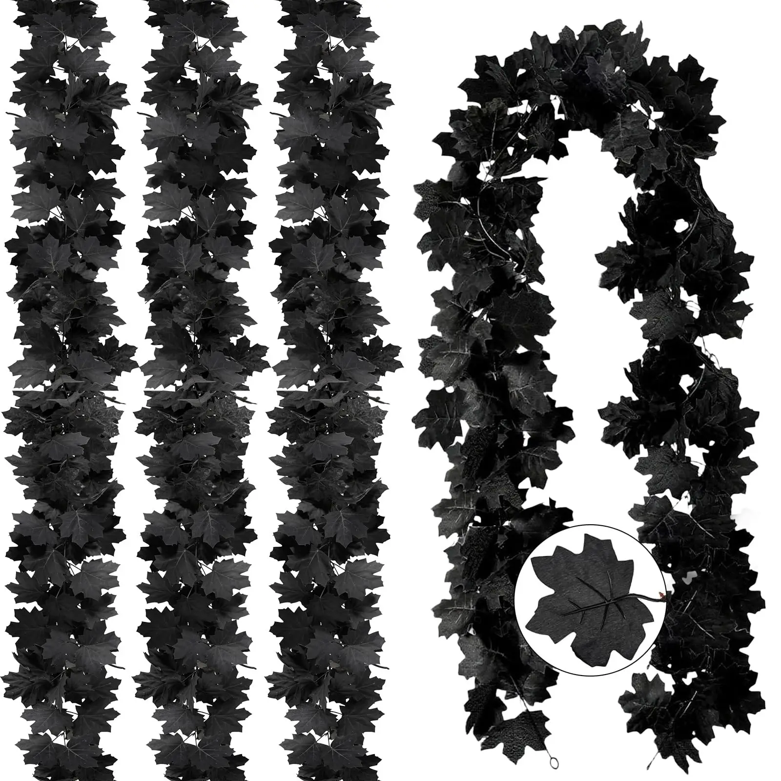 Guirnalda de vid de hoja de arce negra Artificial de 200cm, arco de hoja de vid colgante para exteriores, decoración de jardín, Acción de Gracias, Halloween y otoño