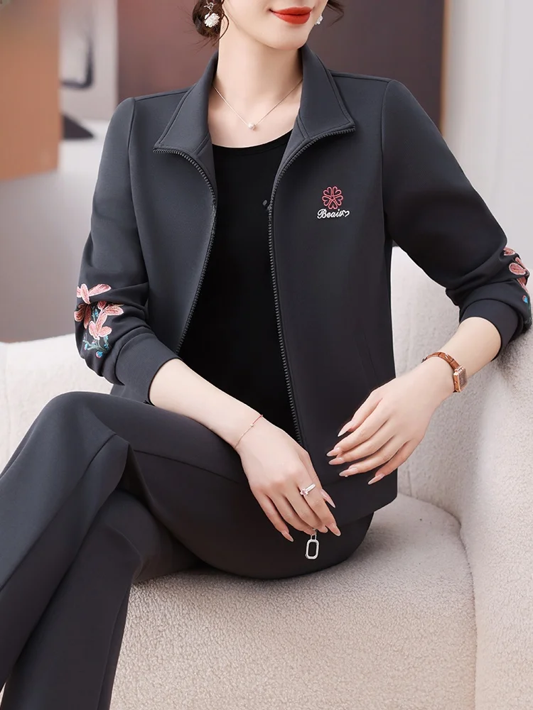 

Spring Faion Outerwear Casual Women's Tee-Piece Set Middle-Aged Mom Active Wear Sportswear Polyester Cotton Spandex Blend