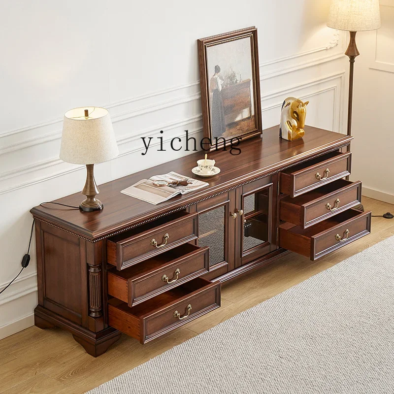

American retro living room furniture bedside storage floor cabinet all solid wood TV cabinet