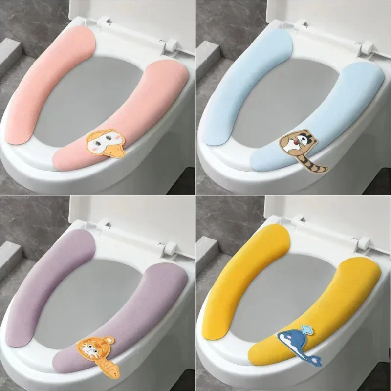 Household Bathroom Lavatory Cover Set Pedestal Cartoon WC Toilet Sticky Seat Pad Washable Universal Toilet Seat Cover Cushion