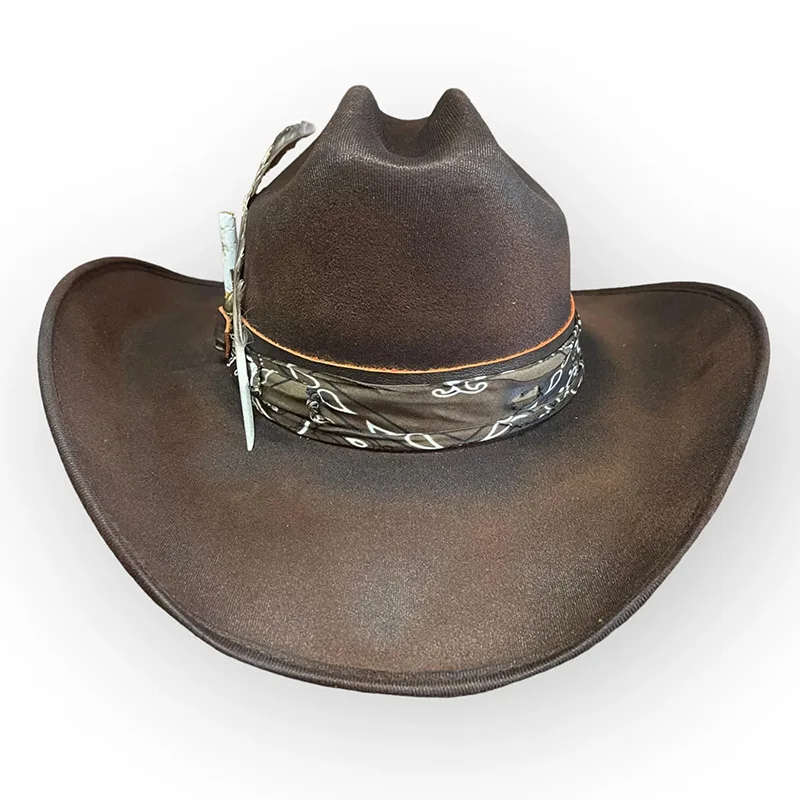 Hot Western Retro Distressed Style Cowboy Hat Fashionable Pure Wool Outdoor Sheep Felt Hat