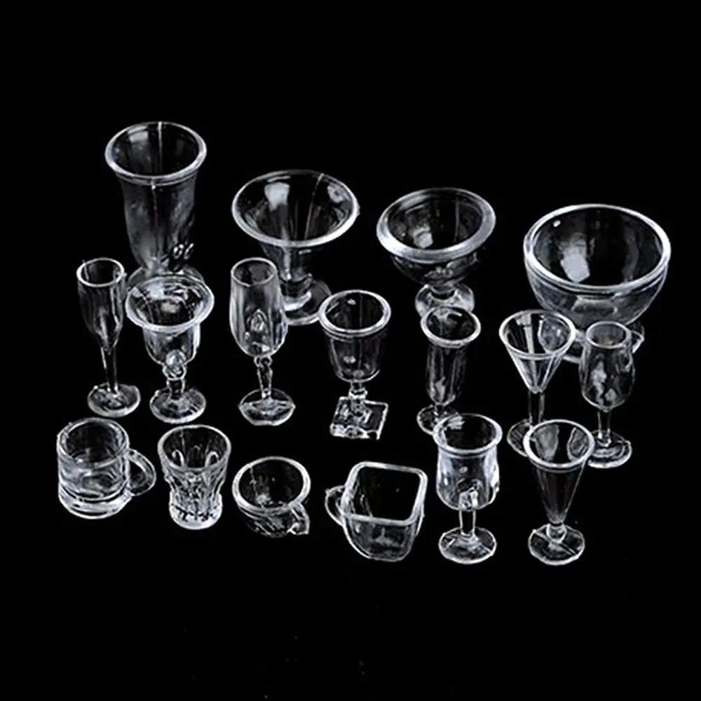 Transparant 17 stks/set Bekers Servies Poppenhuis DIY Speelgoed Schotel Cups Decor Mini