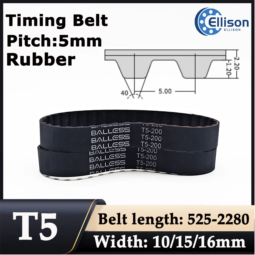 Rubber synchronous belt T5 type 550/660/750/860/900/1100/1150/1250-2280mm bandwidth 10/15/16mm