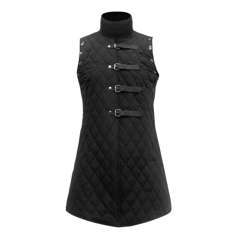 

Men's Svel Medieval Armor Retro Cotton Vest Pirate Collar Jaet Role Costume Waist Belt Bule Crion Warmth Long
