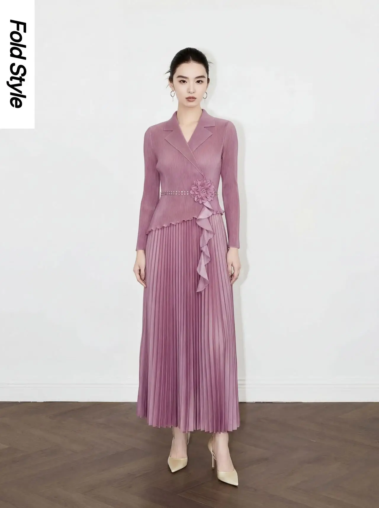 

Miyake 2026 Spring New Pleated Dress Fashion Fungus Edge Temperament Women's Clothing Splicing Long Dress Women