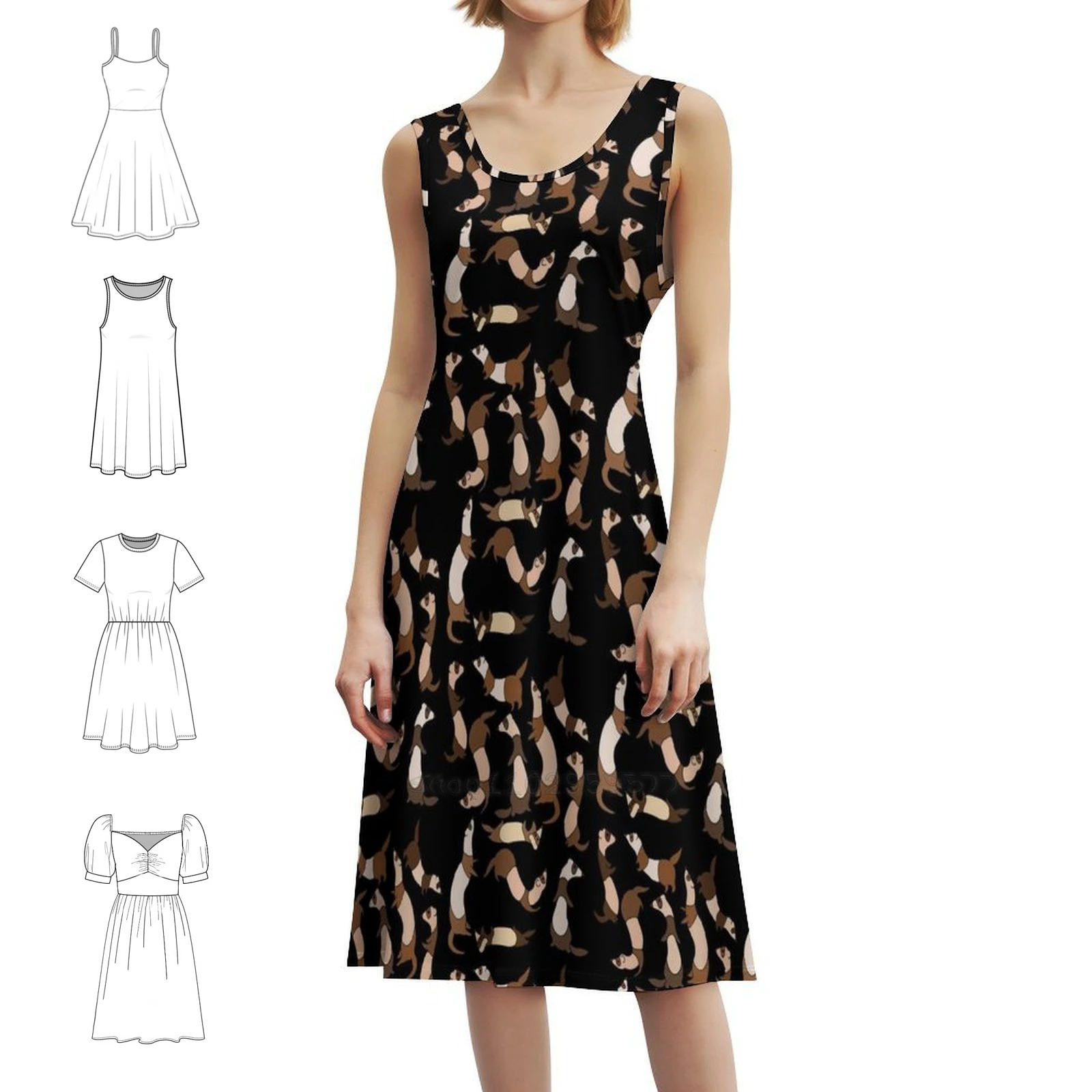 

Ferrets Bohemian Sleeveless Dress For Women Print Beach Party Dresses Ferrets Ferret Ferret Lover I Love Party Dresses
