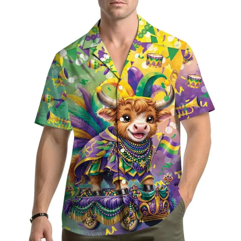 

Мужская гавайская рубашка для Марди Гра, для мужчин, женщин и молодежи, праздничная рубашка в стиле Алоха, с коротким рукавом, рубашка в стиле Нью-Орлеан, наряд для вечеринки