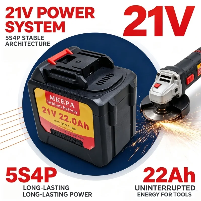 21V 5S4P Lithium Battery Pack with 22Ah Ultra Large Capacity for Boosted Work Efficiency